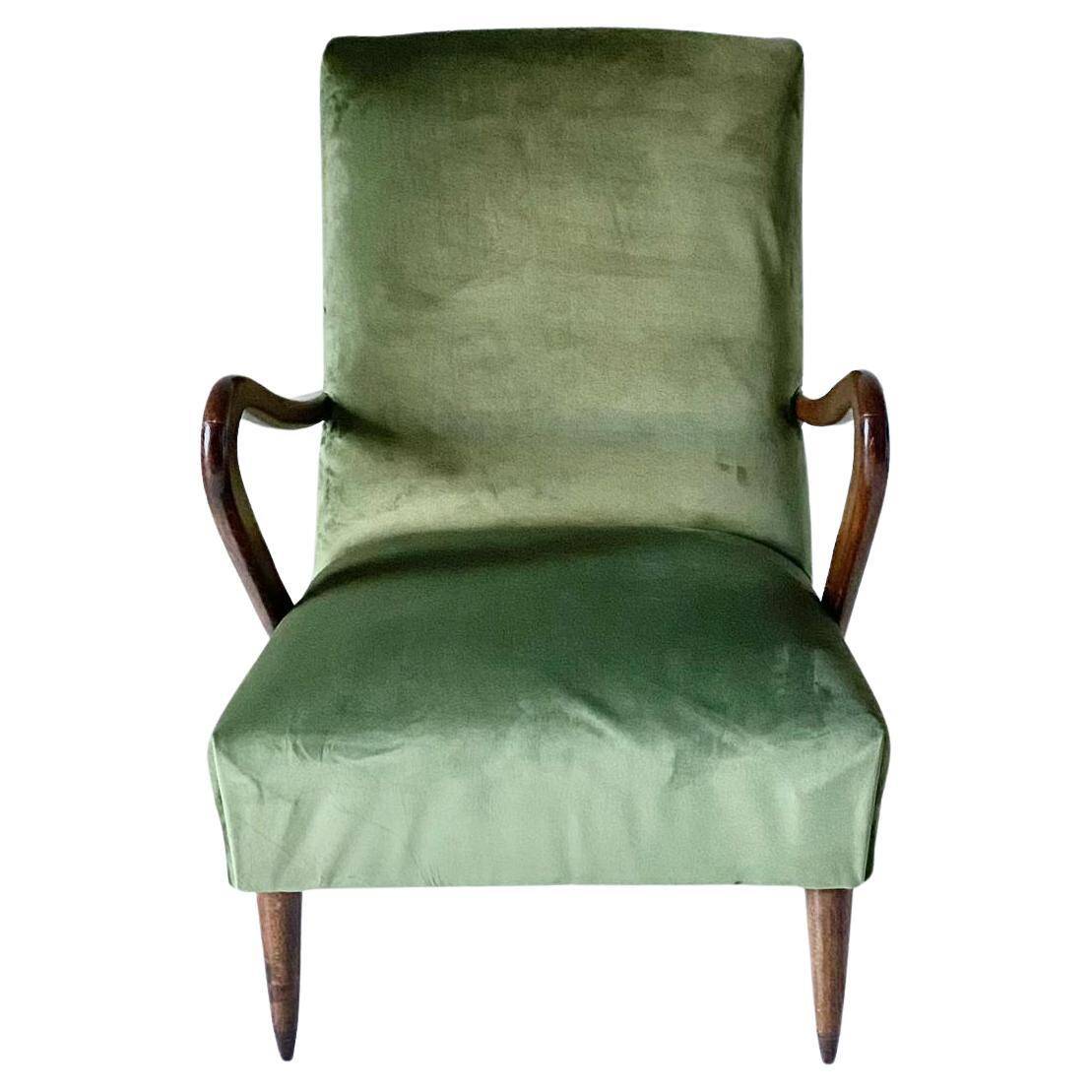 Midcentury modern Green Velvet Armchair, Guglielmo Ulrich, Italy 1950 's