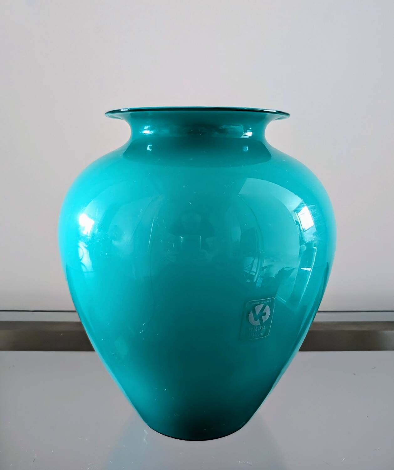 Vase vintage italien en verre turquoise