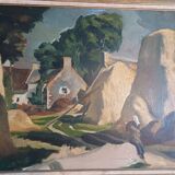 Oil on Canvas 19th Signed Breton Landscape