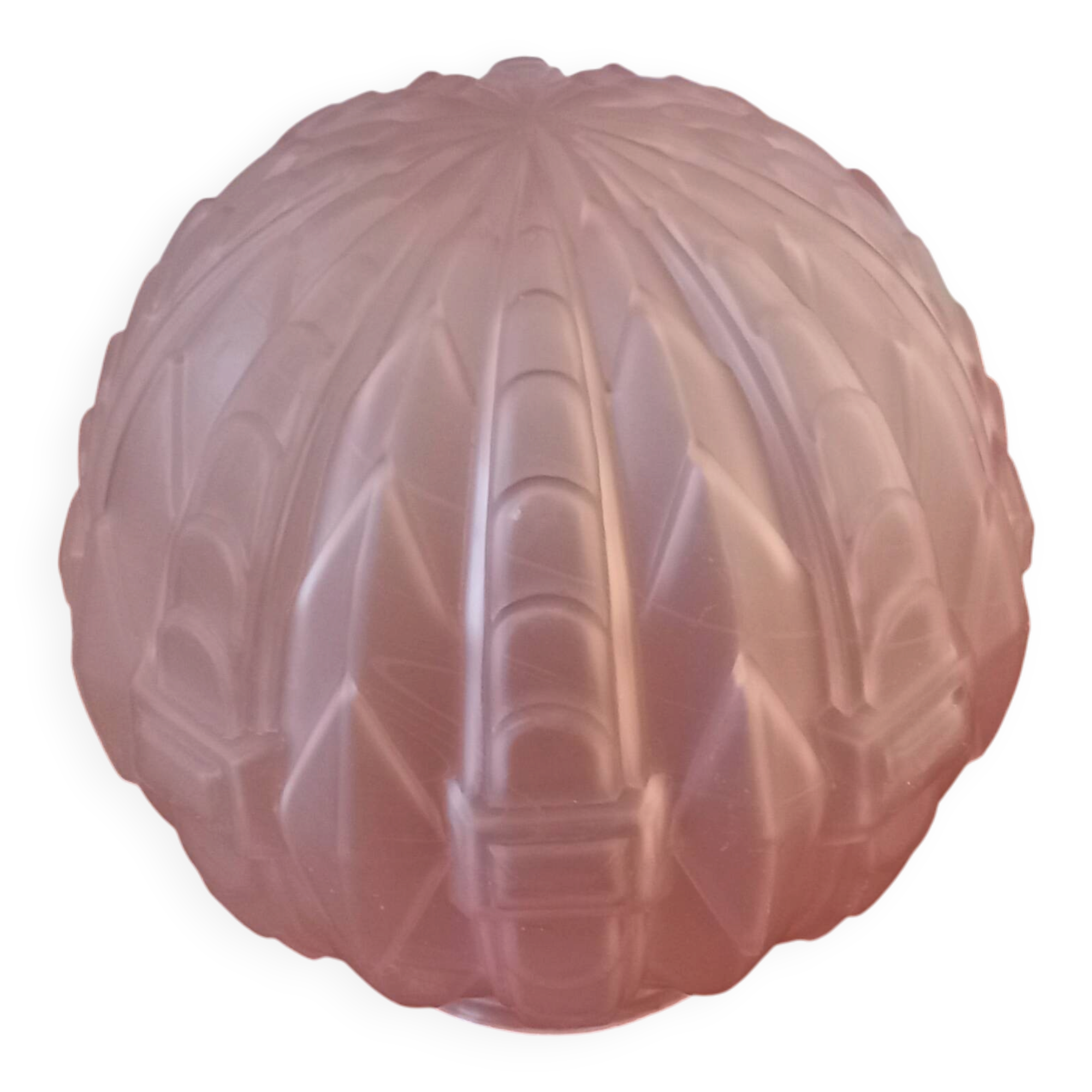 Antique pressed and moulded pale pink glass globe - Art Deco -