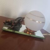 Lamp on Globe mirror base and bronze character, Art Deco