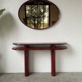 Red lacquered console and its mirror from the 80s