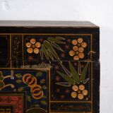 Antique wooden chest with lotus flower illustrations (China, circa 1900)