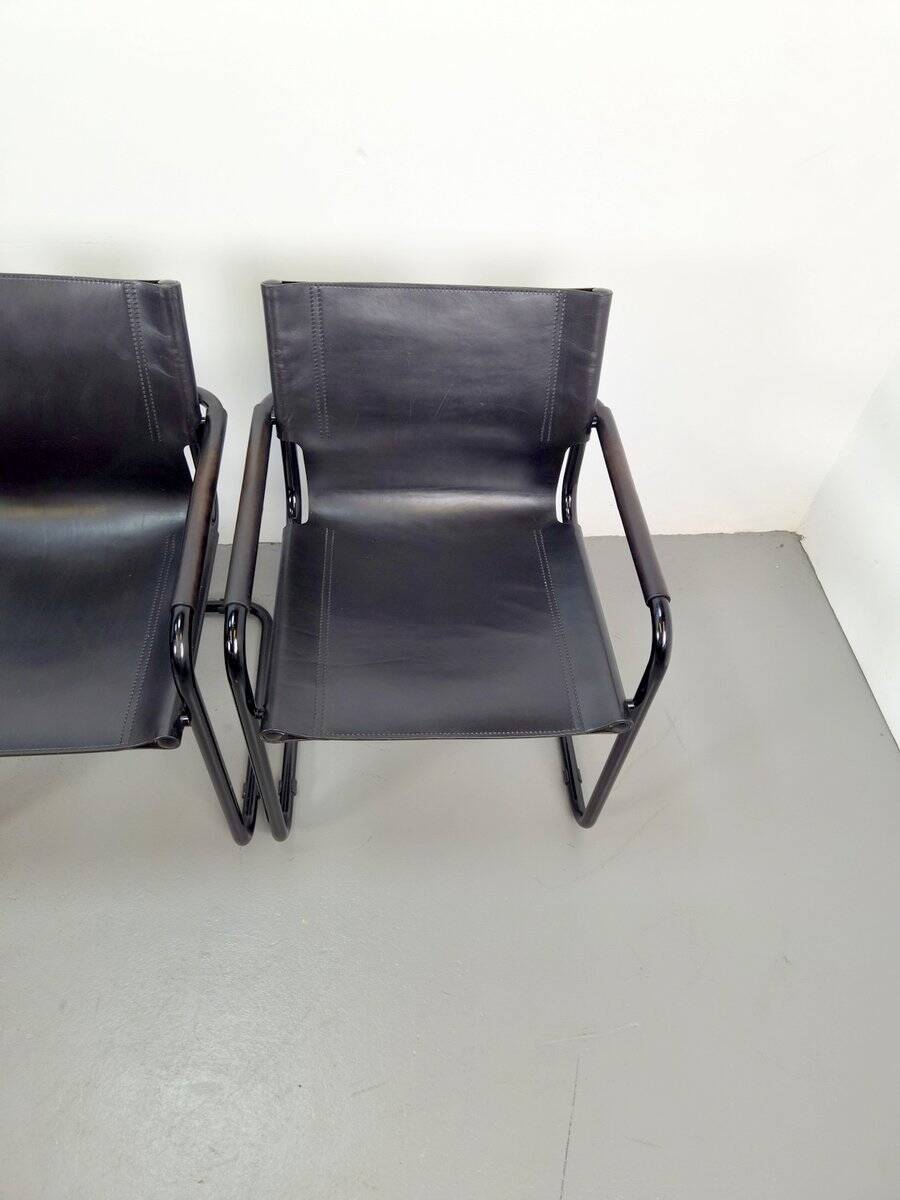 Mid-Century Modern Bauhaus Leather B34 Armchairs by Mart Stam & Marcel Breuer for Fasem, Italy, 1980, Set of 4