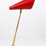 Red brass table lamp in the style of J.T. Kalmar, mid-century, Vienna, Austria, 1950s.
