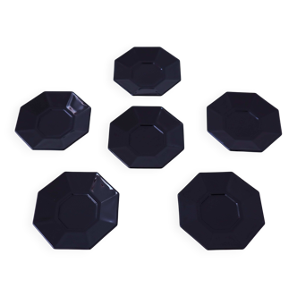 6 "Octime" black Arcoroc saucers