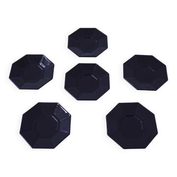 6 "Octime" black Arcoroc saucers