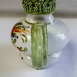 Vintage ceramic slip vase V Bassano pitcher decorated with porcelain flowers