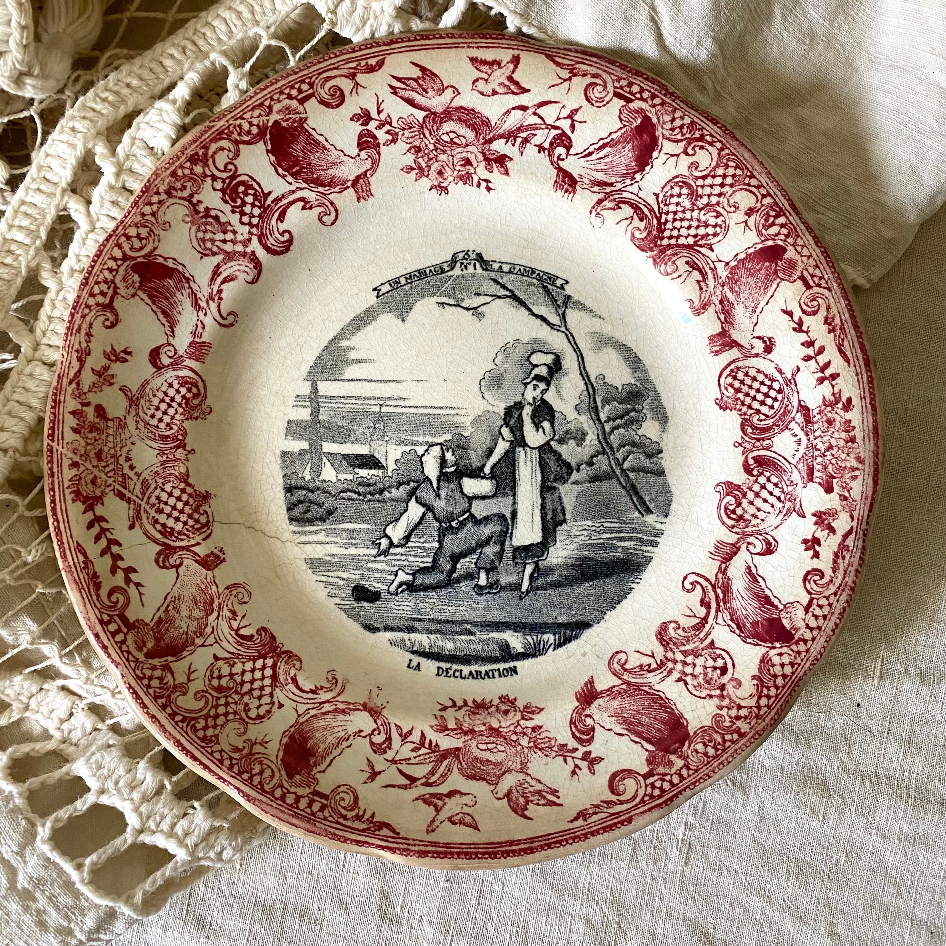 Old talking plates Gien "a wedding in the countryside"