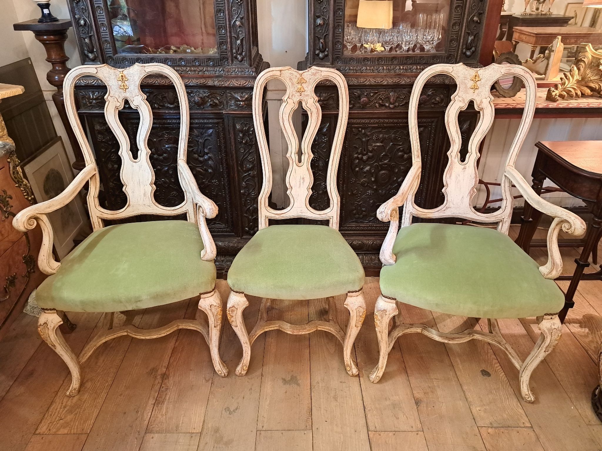 Set of 2 armchairs and 1 baroque style chair