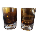 Duo de verres à whisky ou cocktail cristal ambré space age années 1960/1970