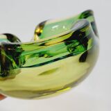 Empty Pocket Cup Ashtray Vintage Murano Glass Sommerso Green and Yellow