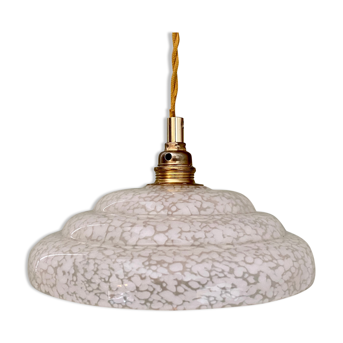 Suspension vintage lampshade in white Clichy glass