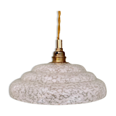 Suspension vintage lampshade in white Clichy glass