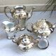 Tea and coffee service in porcelain and silvered enamel.