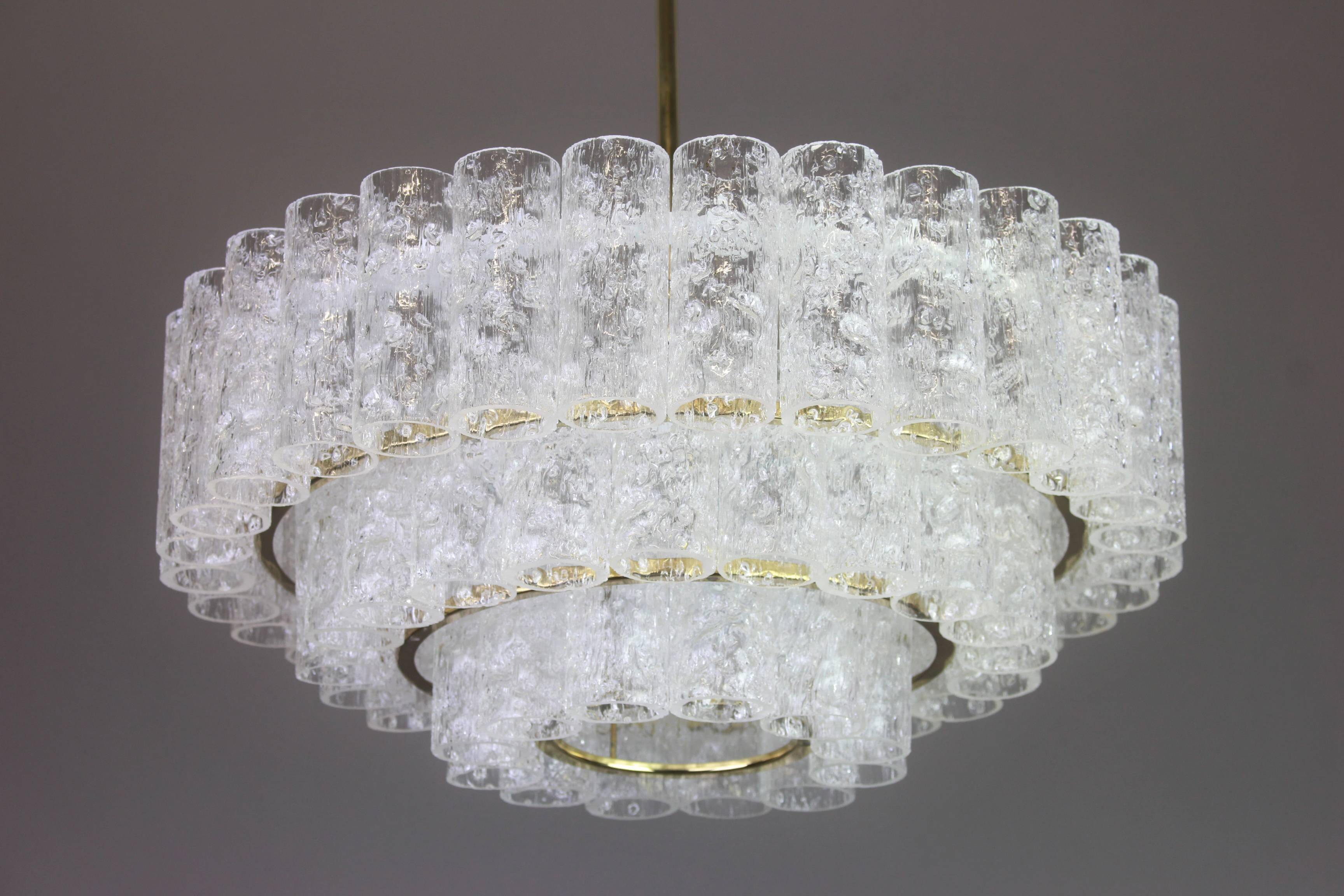 Lustre à tubes en verre glace Murano par Doria, Allemagne, années 1960