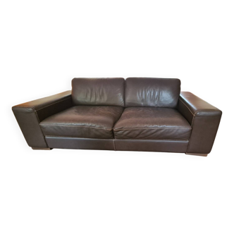 Canapé 3 places Natuzzi cuir pleine fleur marron