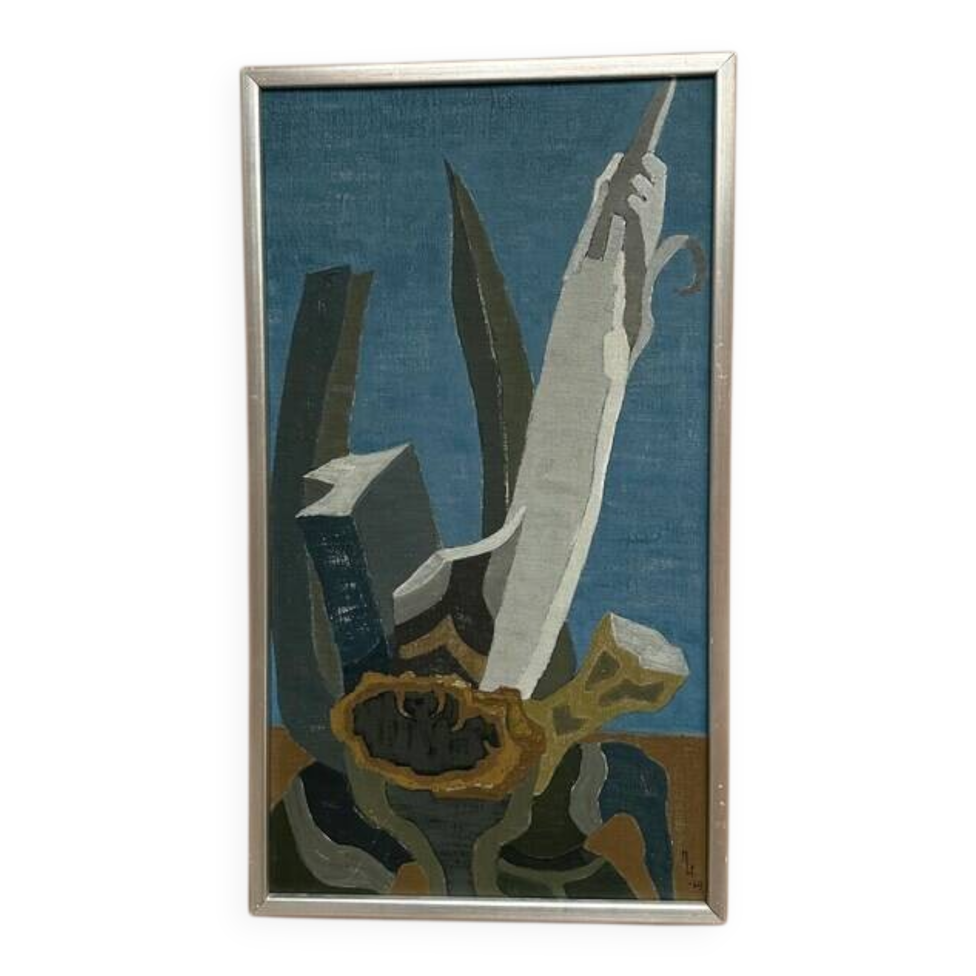 Original Swedish Oil on Canvas – "Aqave" by Marit Wahlström Schönbäck – Signed – Dated 1969 – Framed – 37 × 64 cm