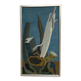 Original Swedish Oil on Canvas – "Aqave" by Marit Wahlström Schönbäck – Signed – Dated 1969 – Framed – 37 × 64 cm