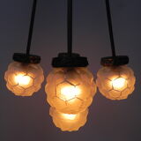 Art deco hanging lamp with 5 spheres on 5 rods