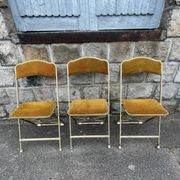 3 antique folding opera chairs in golden velvet and brass
