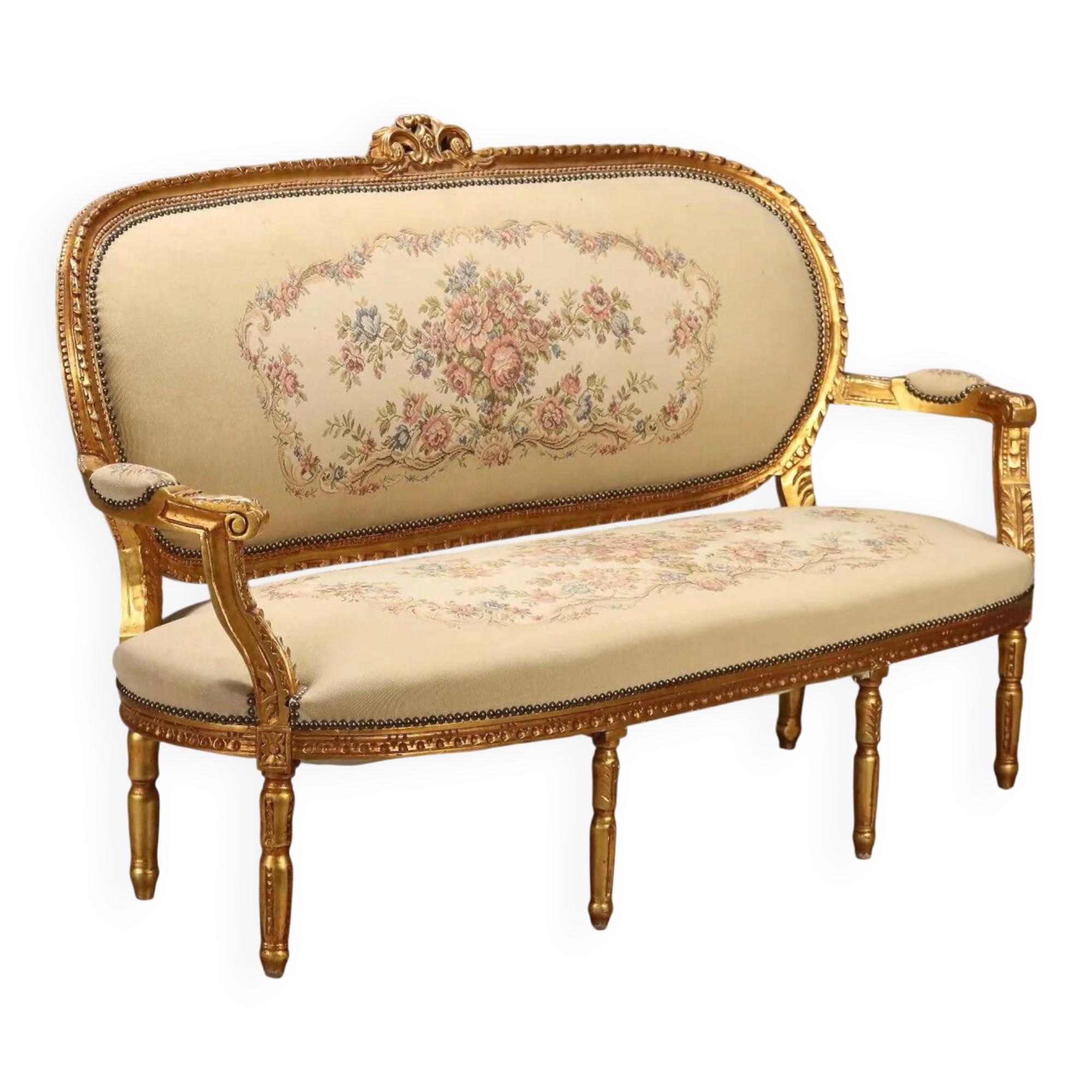 Neoclassical canapé in gilded wood