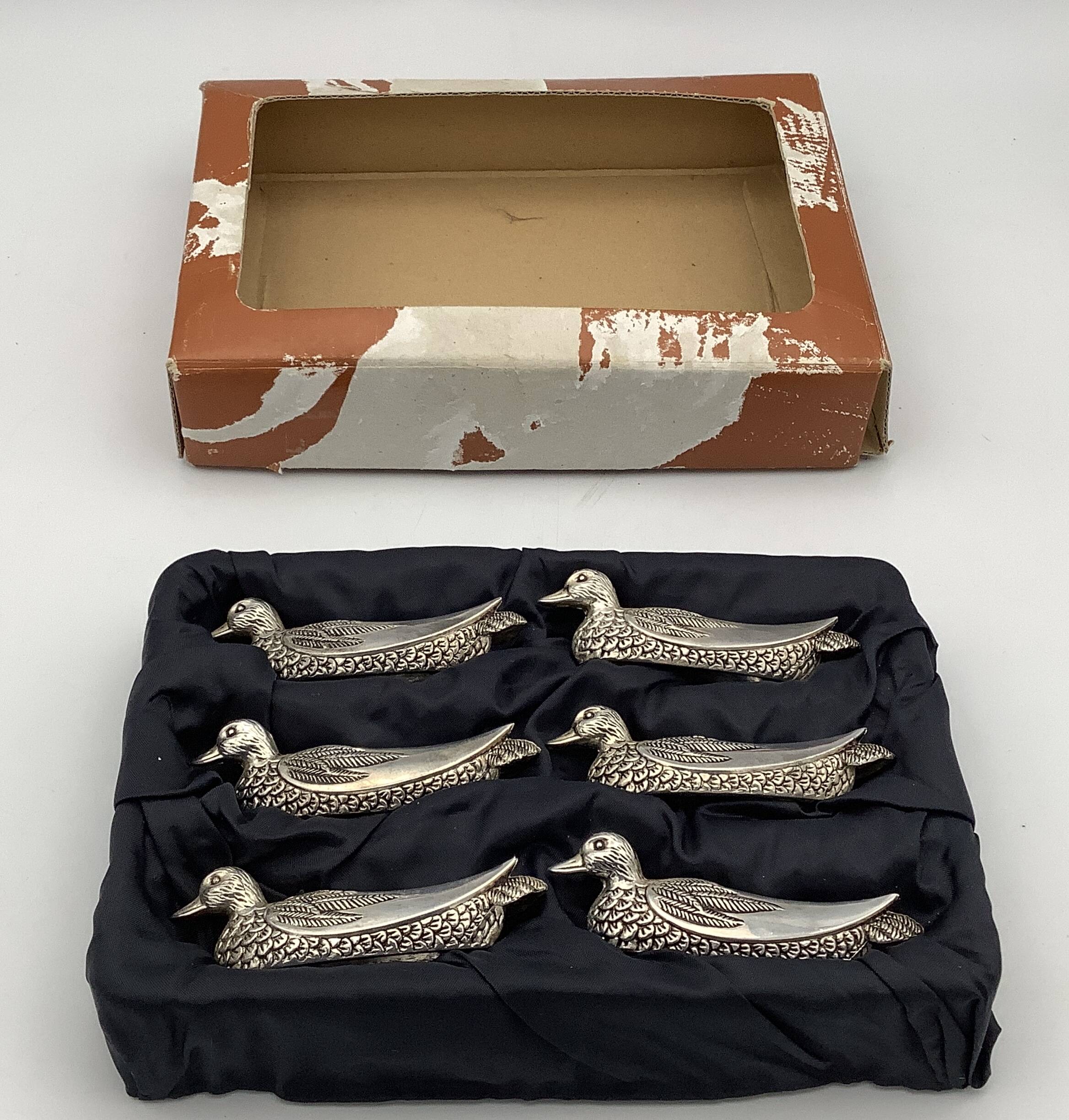 Set of 6 Vintage Duck-Shaped Silver-Plated Knife Rests SILEA
