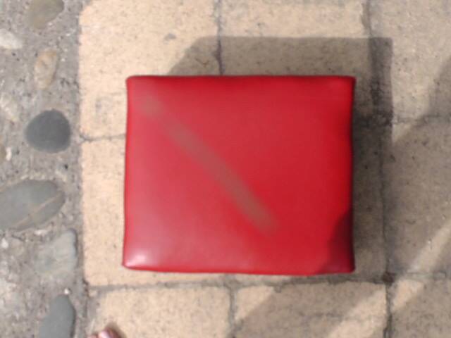 Red leather armchair and footrest