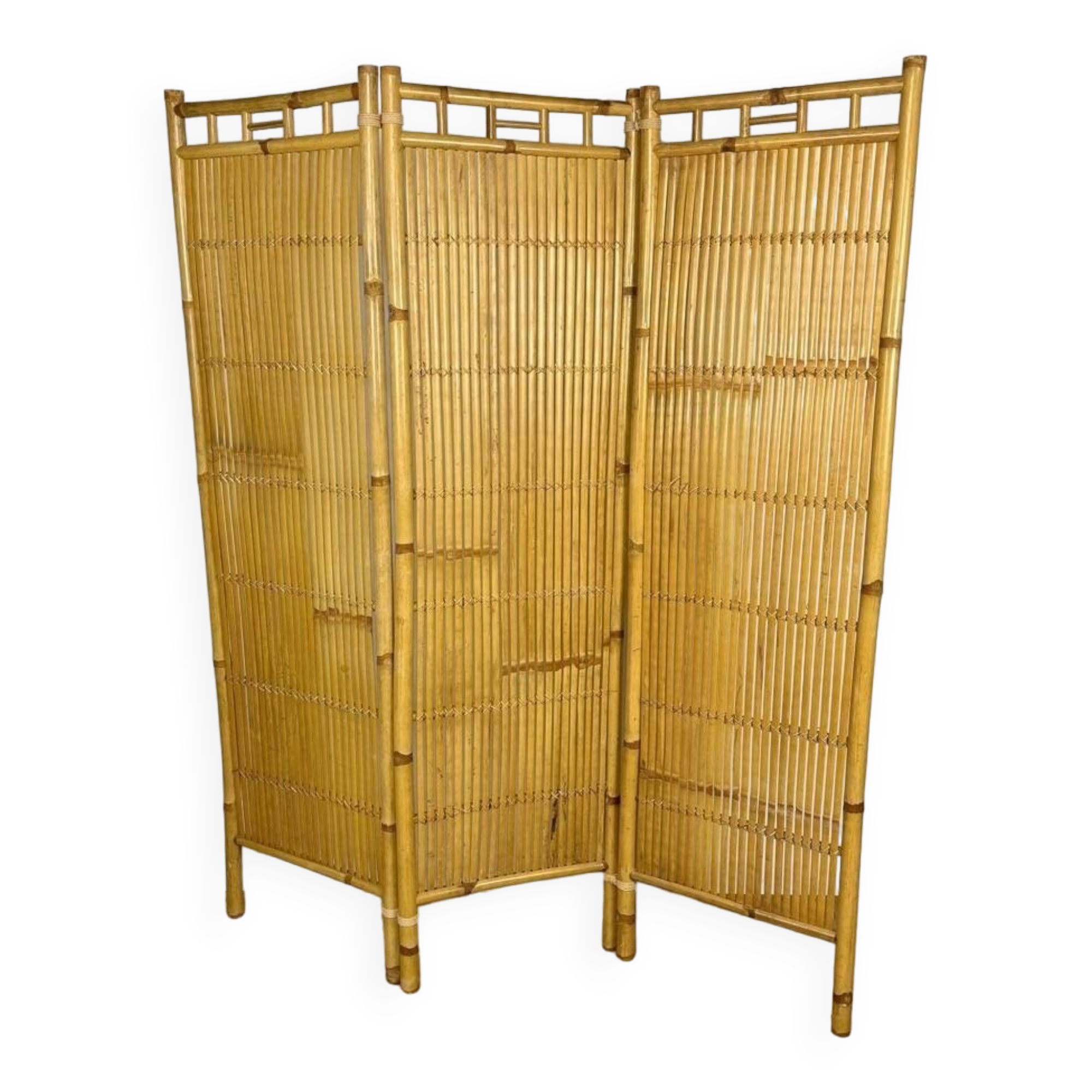 Vintage rattan and bamboo 3-panel screen