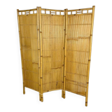 Vintage rattan and bamboo 3-panel screen