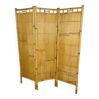 Paravent vintage en rotin et  bambou 3 volets