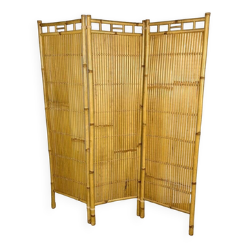 Paravent vintage en rotin et  bambou 3 volets