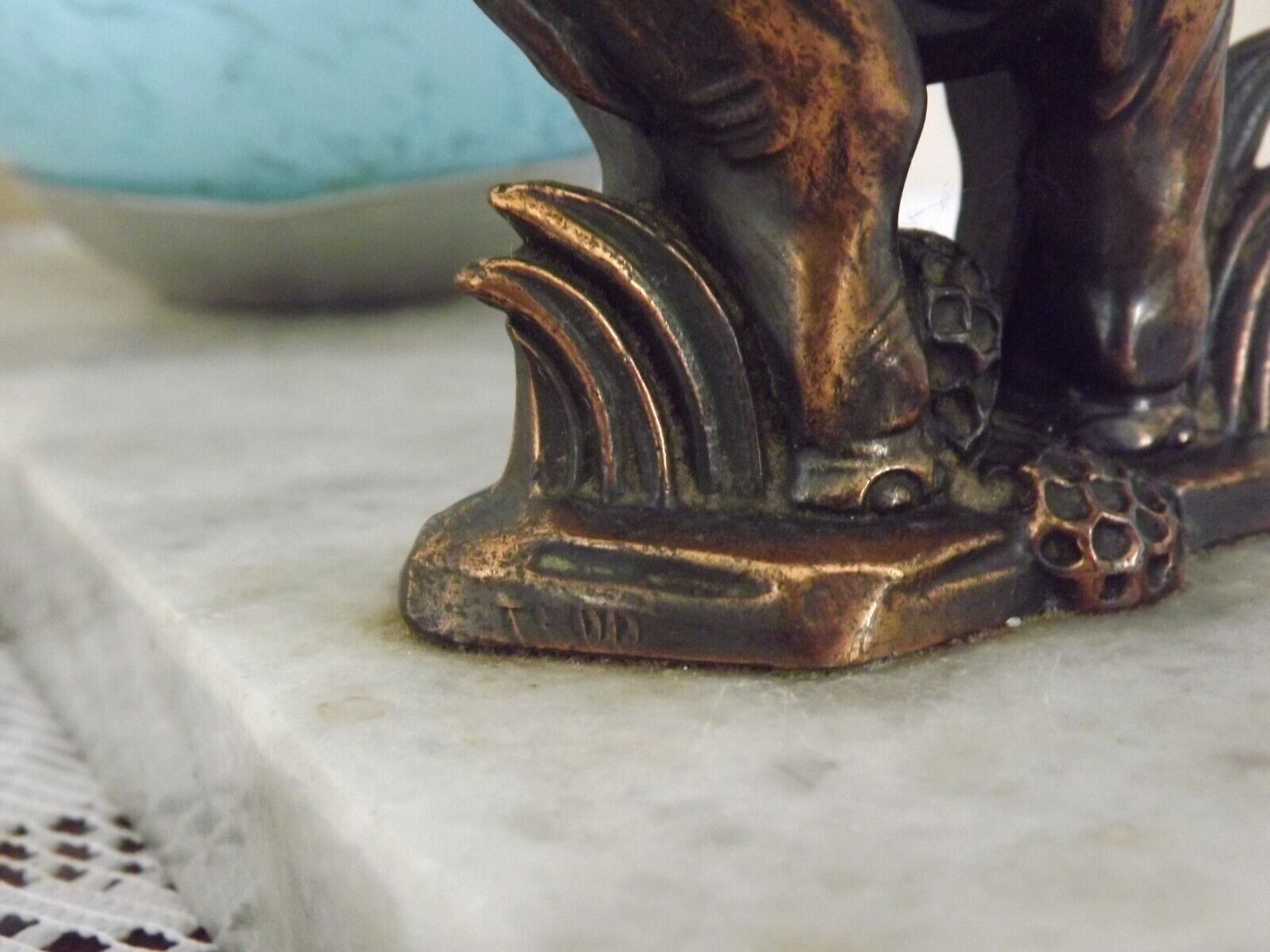 Elephant lamp tedd art deco marble base Clichy blue shade 4194