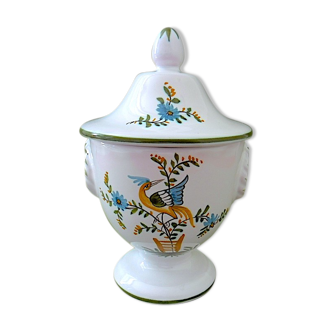 Earthenware sugar bowl with ornithological decoration