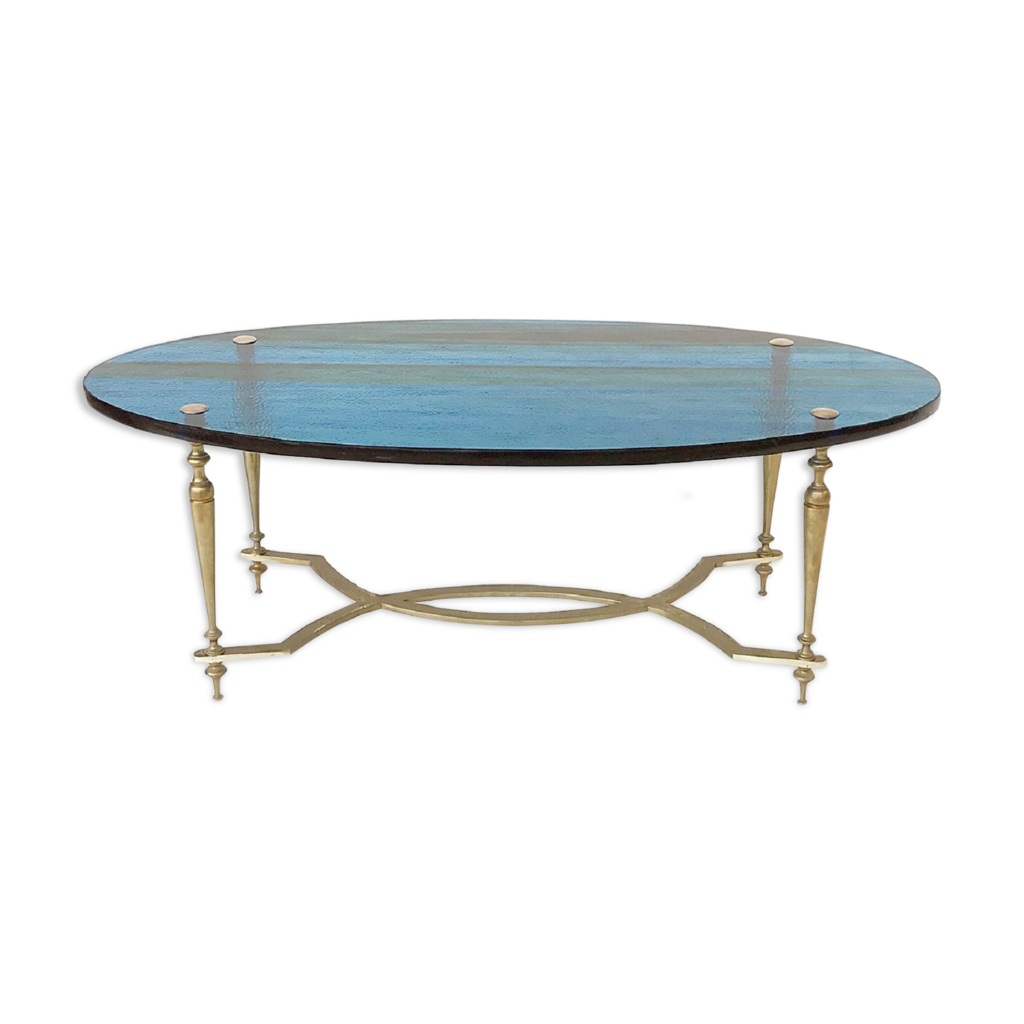 Plateau En Verre Bleu Marine Brillant - Très Bon état - Déco Ou Service
