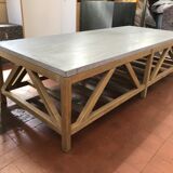 Coffee table in natural oak and top in blue stone of Flamant