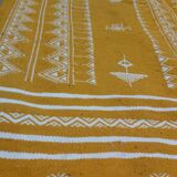 Tapis jaune et blanc fait main traditionnel en pure laine 110x210cm