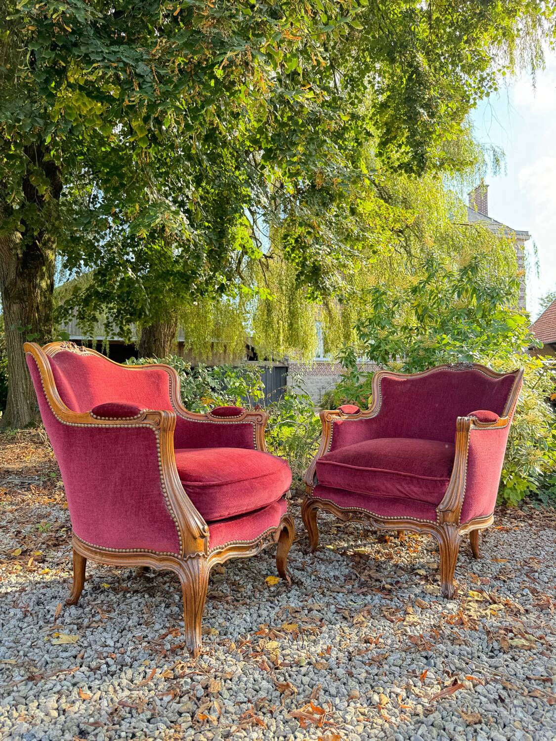 Pair of Louis XV Style Walnut Bergeres, 19th Century
