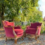 Pair of Louis XV Style Walnut Bergeres, 19th Century