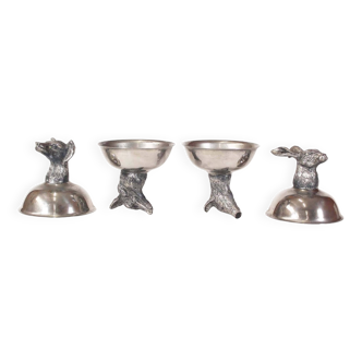 Unusual and rare set of 4 Silver Plated Stirrup cups