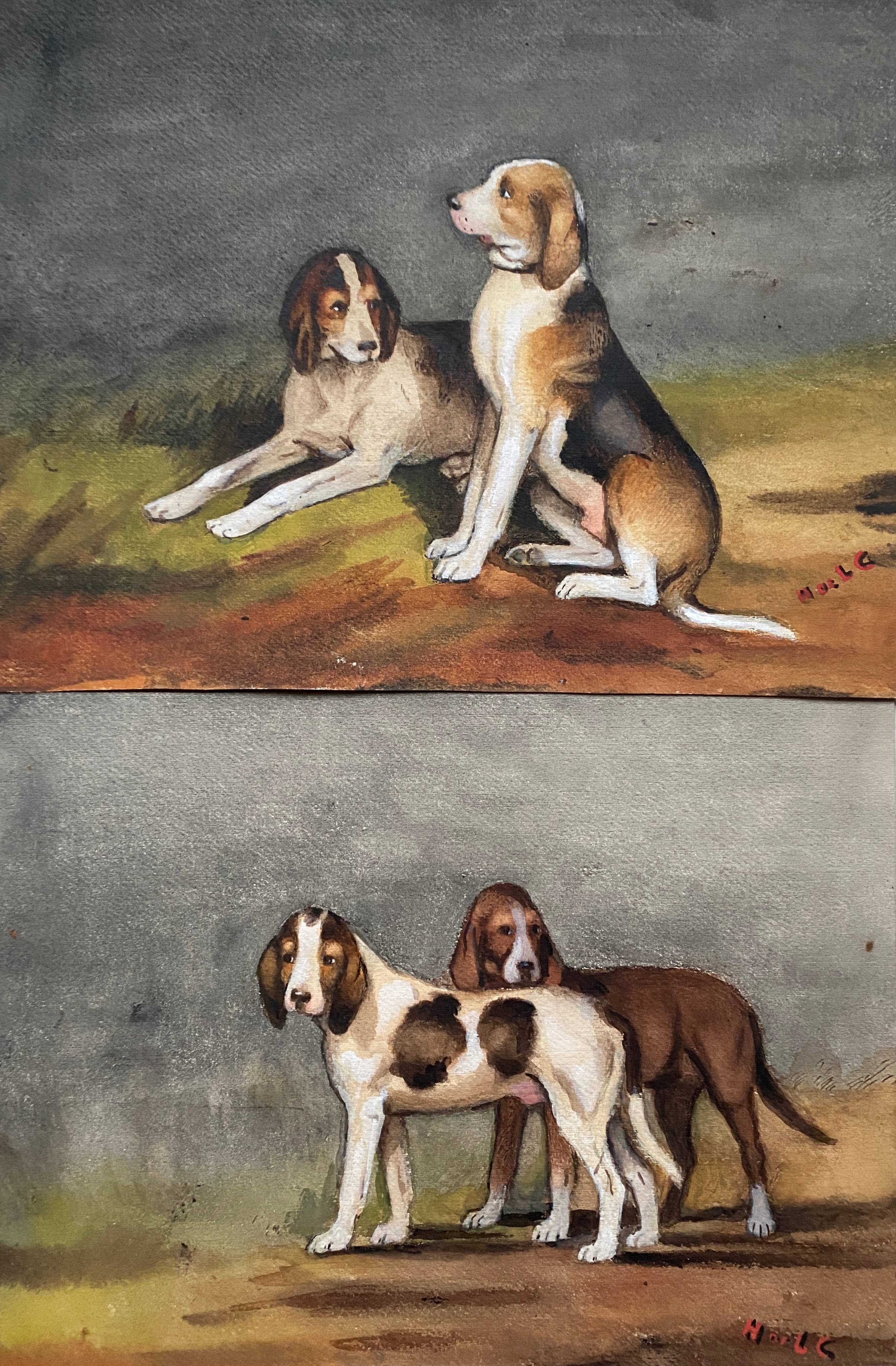 During 19th century watercolor paintings Anglo-artesian dogs and recri signed H. de LC