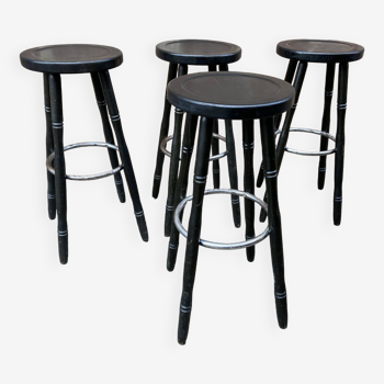 4 Tabourets de bar restaurant Pub taverne bois courbé Art déco 1960 bentwood Stool Thonet bar stool