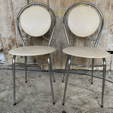 SOUDEXVINYL Chair Pair Chrome Metal + White Skai 70s Vintage #