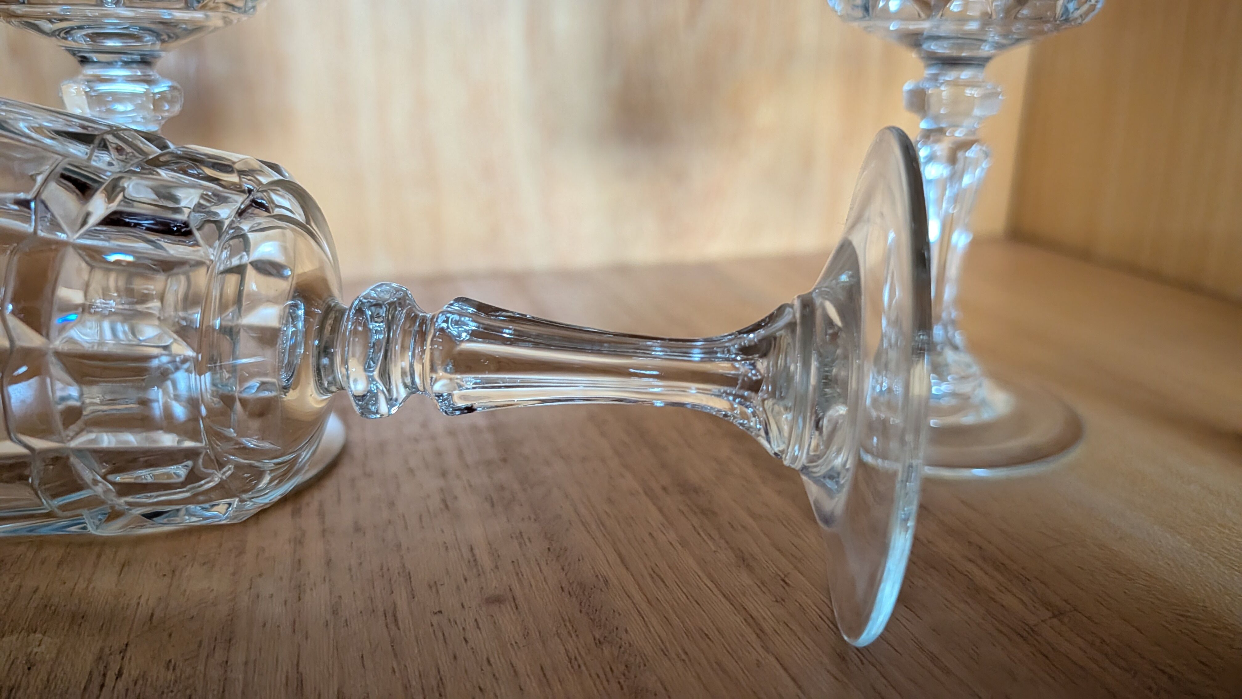 6 vintage faceted stemmed glasses