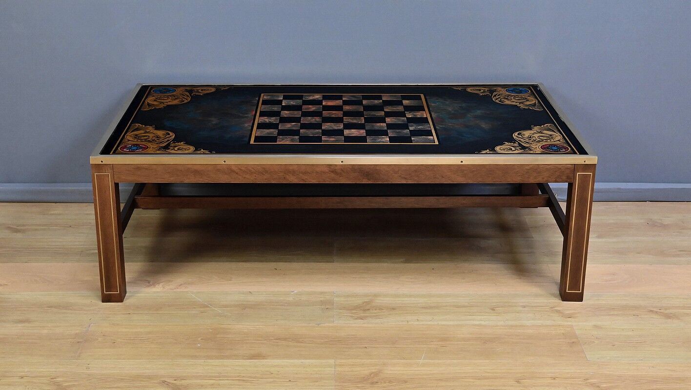 Grande table basse échiquier en acajou, goût Jansen – 2ème partie XXe