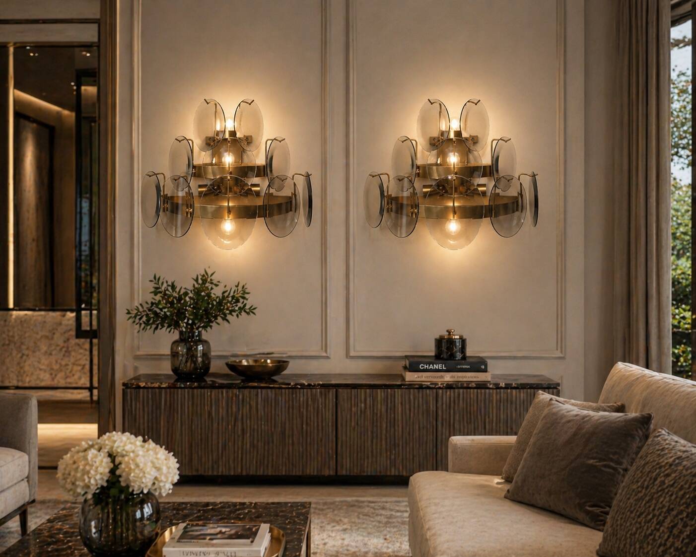 Set of 2 Vistosi Murano Wall Lamps Smoked Disc, 1970