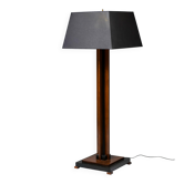 Amsterdam School floor lamp in partially ebonised cherry with a black linen shade.