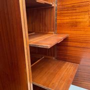Restored Art Deco wardrobe with shelves, walnut veneer, Czechoslovakia, 1930s.
