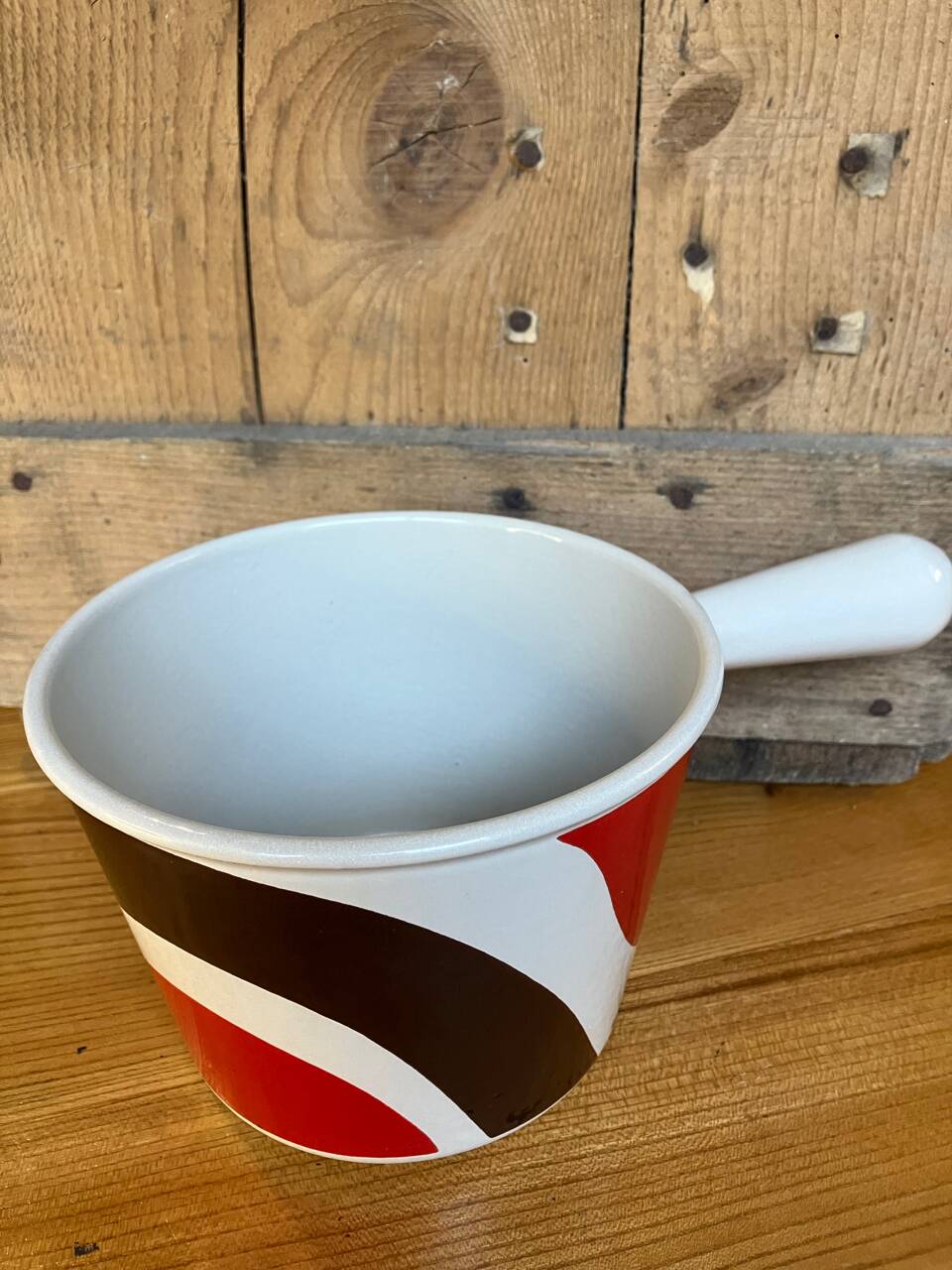 Vintage Le Creuset enameled cast iron fondue pot from the 1970s