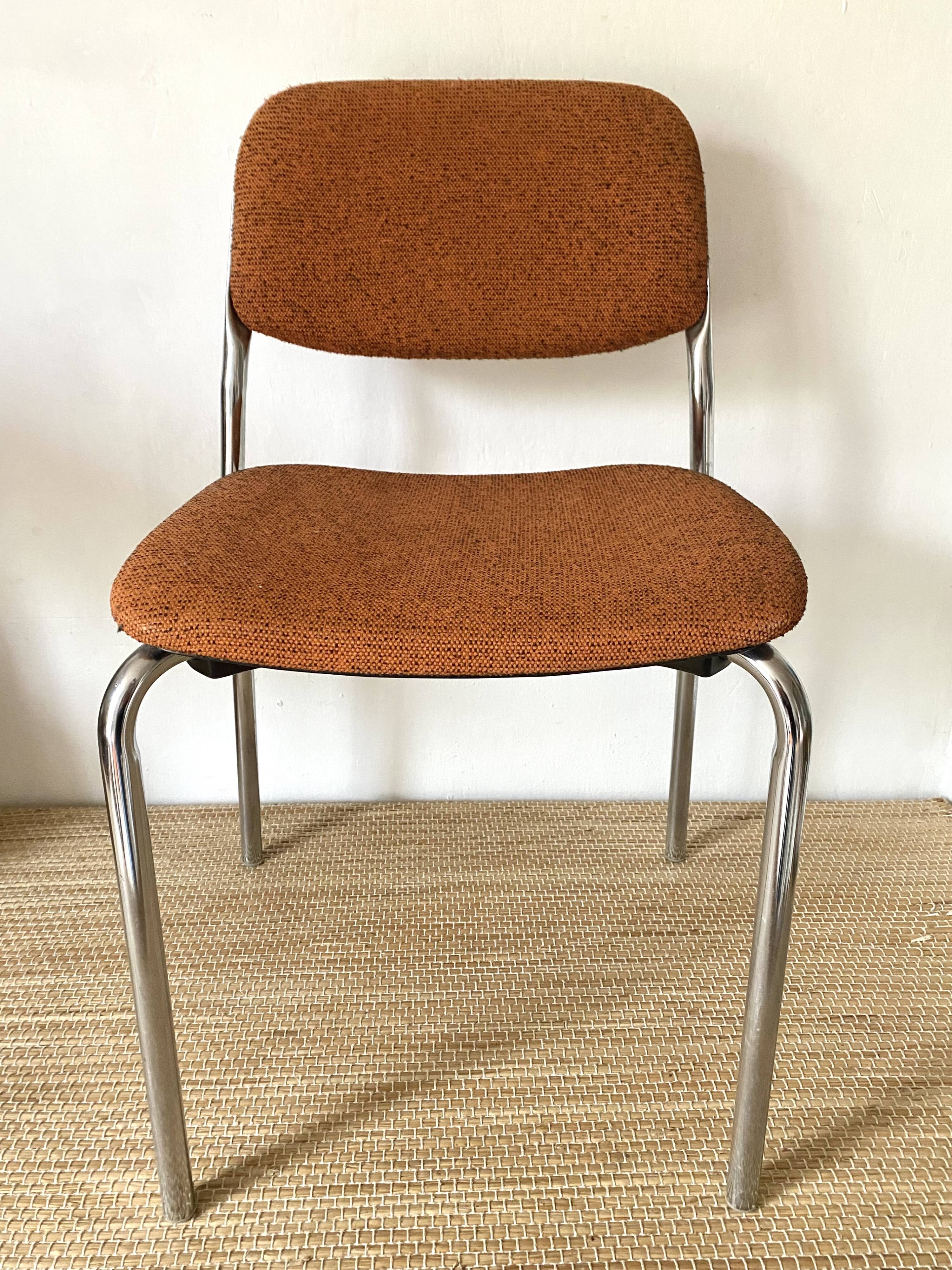 Pair of vintage Eurosit chairs, chrome and tweed, 1970s